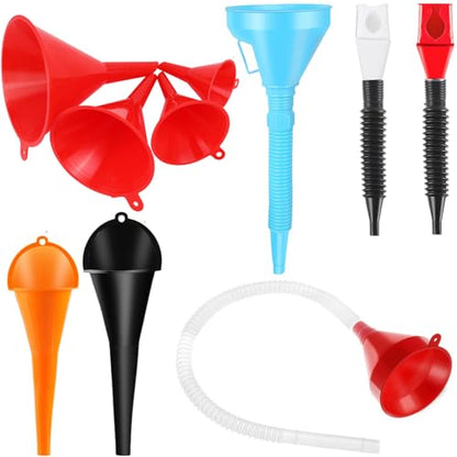 Umbresen Oil Funnels Set, Automotive Fuel Funnels, Wide Mouth Gas Funnel with Handle, Large Funnels with Hose, Plastic Long Neck Oil Funnels, Gasoline Funnel Kit for Water, Fuel, Oil Change (10)