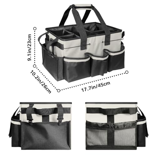 Boczif Cleaning Caddy Bag Wearable, Cleaning Caddy Supplies Organizer with Handle, Shoulder Straps & Detachable Divide, Cleaning Tool Organizers Tote Bag for Cleaners & Housekeepers (White) - color: White