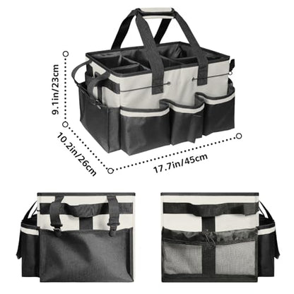 Boczif Cleaning Caddy Bag Wearable, Cleaning Caddy Supplies Organizer with Handle, Shoulder Straps & Detachable Divide, Cleaning Tool Organizers Tote Bag for Cleaners & Housekeepers (White) - color: White