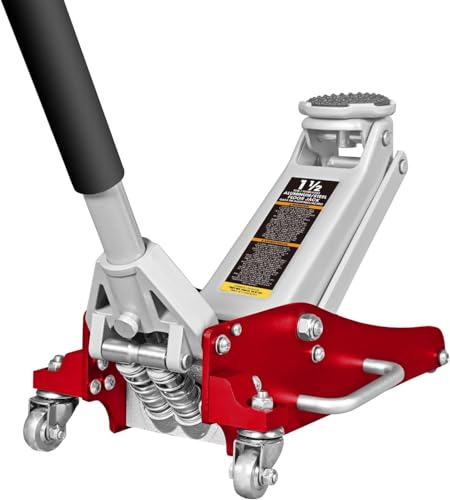 1.5 Ton (3,300 lbs) Low Profile Aluminum Hydraulic Racing Floor Jack with Dual Piston Quick Lift Pump, Lifting Range 3.5" to 14", for Cars and Family sedans, Red