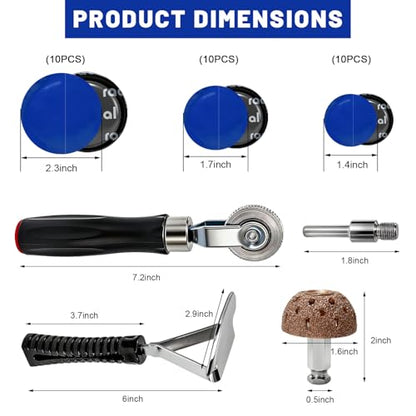 34 PCS Tire Patch Roller Kit, 35mm 43mm 58mm Auto Tire Tube Patches Kit with Roller & Scraper, Portable Wheel Repair Stitcher Tool for Car Truck Motorcycle Bike Grinding