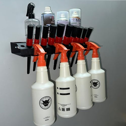 Bottle Storage Rack, 1pc-Black | Detailing Brush Organizer, Spray Bottle Storage Rack, 3/8" Air Tool Holder, For Garage and Workspace