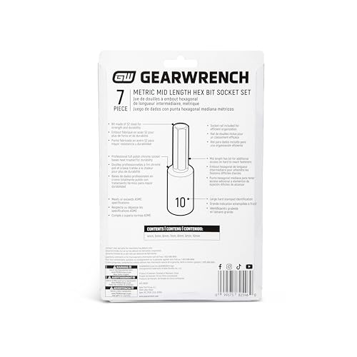 GEARWRENCH 7 Pc. 3/8" Drive Mid-Length Hex Bit Socket Set, Metric - 82546