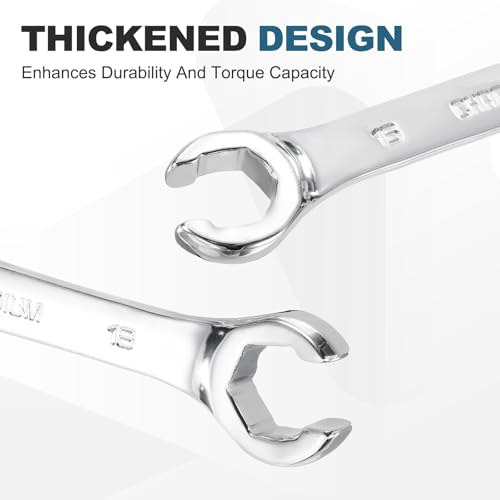 HARFINGTON 2 Pcs Flare Nut Wrench 16mm x 18mm Metric Double Open End Thick Spanner Mirror Polish Finish 45# Steel Brake Line Wrench For Fuel Tube Hose Transmission Line, Silver - size: 16mm x 18mm
