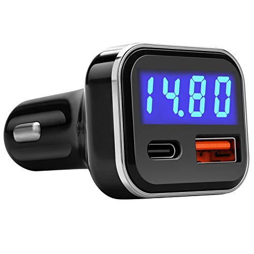 USB C Car Charger Adapter with Voltage Display, 30W Cigarette Lighter Type C Fast Charge Power Delivery & Quick Charge 3.0 (PD & QC), Volt Meter Battery Monitor, Compatible with iPhone Galaxy - color: Blue, size: USB C
