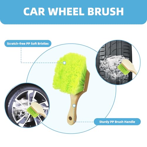 62'' Car Wash Brush Kit - Mitt, Mop, Sponge & Long Handle, Scratch-Free Chenille Replacement Head, Wheel Tire Brush, Car Detailing Kit for Cars, RV, Truck