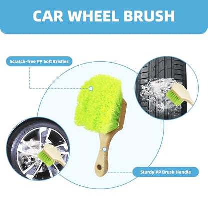 62'' Car Wash Brush Kit - Mitt, Mop, Sponge & Long Handle, Scratch-Free Chenille Replacement Head, Wheel Tire Brush, Car Detailing Kit for Cars, RV, Truck