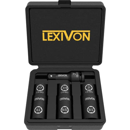 LEXIVON 1/2-Inch Drive Click Torque Wrench 10~150 Ft-Lb/13.6~203.5 Nm + Set of 1/2-Inch Flip Impact Socket, 6 Total Lug Nut Sizes