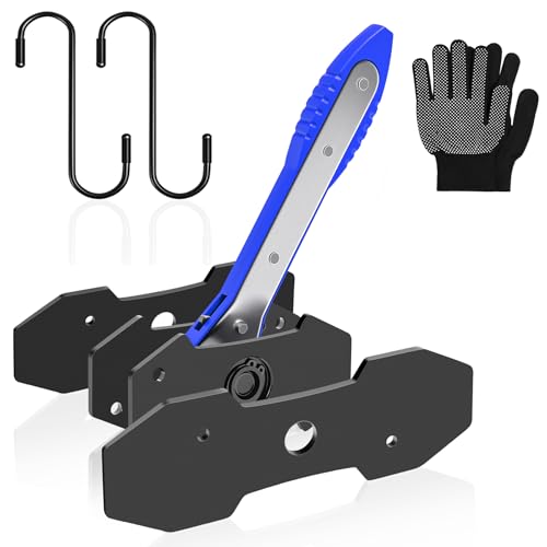 Brake Caliper Compression Tool,360° Swing Ratchet Switch With Additional 2 pcs Large Steel Plate and 2 Hooks&Nylon Grip Work Gloves for Single/Twin/Quad Piston,Disc Brake Repair/Car,Truck,SUV(Blue)