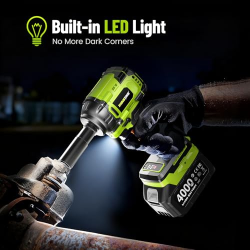Robustrue Cordless Impact Wrench, 590Ft-lbs (800N.m) Brushless 1/2 inch, 2800RPM High Torque Impact Gun, 2x 4.0Ah Battery, Charger, 4 Sockets, Electric Impact Wrench for Car Home - size: 800N.m