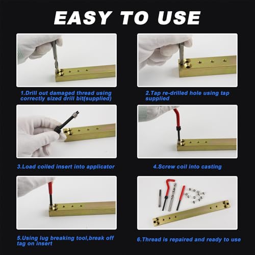 263PCS Thread Repair Kit HSS Drill Helicoil Kit, Rethreading Tool | Rethreading Kit with Thread Gauge Metric and SAE1 /4" 5/16" 3/8" 7/16" 1/2" M5 M6 M8 M10 M12