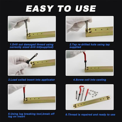 263PCS Thread Repair Kit HSS Drill Helicoil Kit, Rethreading Tool | Rethreading Kit with Thread Gauge Metric and SAE1 /4" 5/16" 3/8" 7/16" 1/2" M5 M6 M8 M10 M12