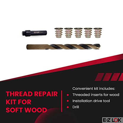 E-Z Hex Thread Repair Kit for Soft Wood Flanged Threaded Inserts 1/4-20 x 13mm, Drill, Installation Tool - size: 5/16-18 x 13mm, style: Flanged