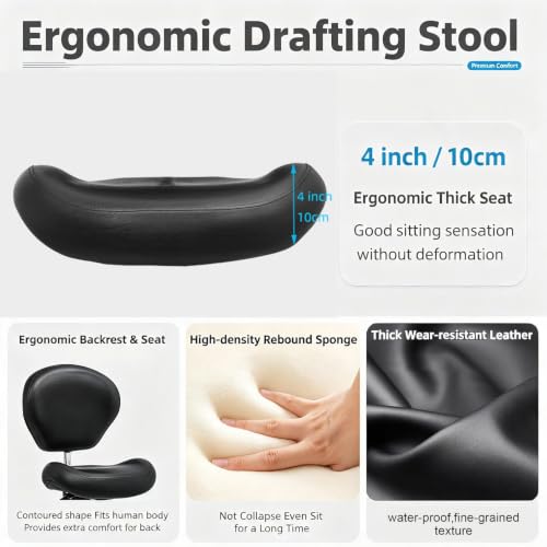 Kaleurrier Office Drafting Chairs with Backs,Adjustable Height | Ergonomic,Heavy Duty Drafting Stool with Wheels,for Art Studio Standing Desk Kitchen Garage Shop Office Dental Hair Salon - color: Black