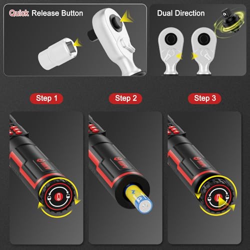 VANPO 1/2 Drive Digital Torque Wrench Set 7.4-147.5 ft.lb, ±2% Accuracy | 10-200 Nm, Electronic Torque Wrench with Sockets & Extension Bar, Buzzer/LED/Vibration Alarm, for Tire Lug Nuts, Auto Repair - size: 1/2-Inch (7.38-147.5 ft.lb/10-200 N.m)