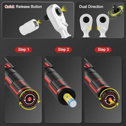 VANPO 1/2 Drive Digital Torque Wrench Set 7.4-147.5 ft.lb, ±2% Accuracy | 10-200 Nm, Electronic Torque Wrench with Sockets & Extension Bar, Buzzer/LED/Vibration Alarm, for Tire Lug Nuts, Auto Repair - size: 1/2-Inch (7.38-147.5 ft.lb/10-200 N.m)