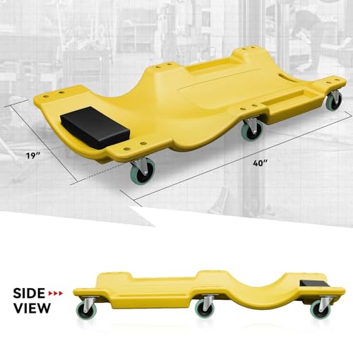 Auto Dynasty 40 Inches Mechanic Creeper, Automotive Garage Repair Low Profile Under Car Rolling Creeper with Padded Headrest, Plastic, Yellow - color: Yellow, size: 40" L