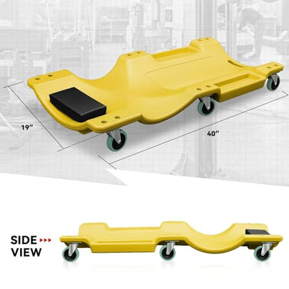 Auto Dynasty 40 Inches Mechanic Creeper, Automotive Garage Repair Low Profile Under Car Rolling Creeper with Padded Headrest, Plastic, Yellow - color: Yellow, size: 40" L
