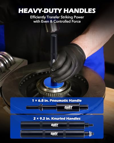 OMT Bearing Press Kit, Bearing Race & Seal Driver Set, Seal Installer Set | 15 pc, 2-11/16 in. to 4-1/8 in. Adapters Knurled & Pneumatic Handles, Heavy-Duty Wheel Bearing Press Kit for Trucks Vans SUVs