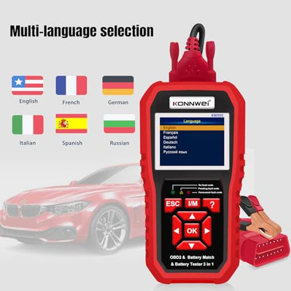 KONNWEI KW880 OBD2 Scanner Full System Car Diagnostic Tool, Code Reader with Check Engine Light Reset, Live Data, DTC Lookup, ABS SRS Tests, Battery Check, OBDII EOBD Scanner for 2002+ Vehicles