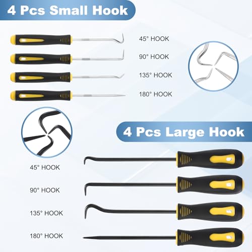 15Pcs Hook and Pick, Straight Head Magnetic Pickup Tool Plastic Pry Pieces Large Small Hook Short Pry Bar Gasket Scraper for Remove Hoses Gaskets Car Panel Fastener, Yellow - color: Yellow