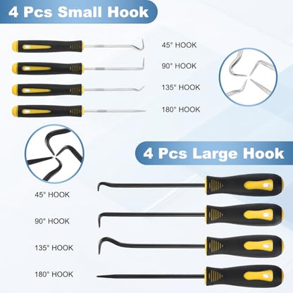15Pcs Hook and Pick, Straight Head Magnetic Pickup Tool Plastic Pry Pieces Large Small Hook Short Pry Bar Gasket Scraper for Remove Hoses Gaskets Car Panel Fastener, Yellow - color: Yellow