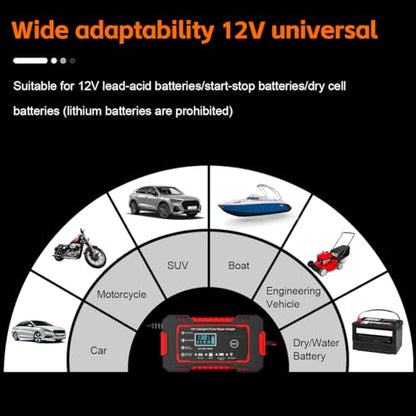 Mandark Car Battery Charger, 12V 6A Smart Fully Automotive Battery Trickle Charger, Portable Vehicle Battery Maintainer Desulfator with Temperature Compensation, Universal for SUV RV Truck (Red) - color: Red