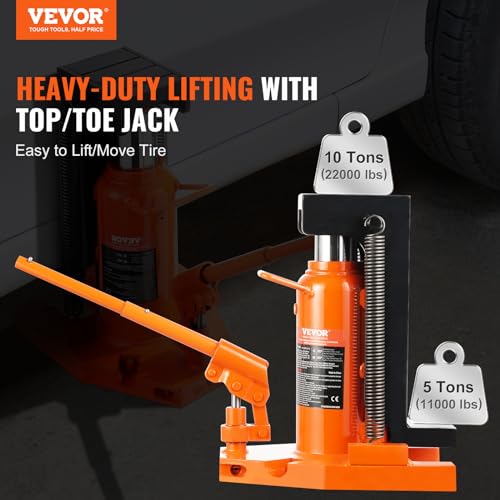 VEVOR Hydraulic Toe Jack, 5 Ton On Toe Toe Jack Lift, 10 Ton On Top Lift Capacity Machine Jack, 0.8-6.8 in Toe Height, 11.3-17.3 in Top Height, Air Hydraulic Claw Jack for Machinery, Industry - size: 5-10 ton