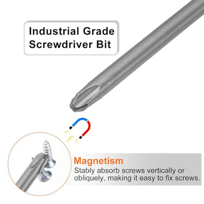 HARFINGTON 2pcs #3 Phillips Screwdriver Bit PH3 1/4" Hex Shank 15" (370mm) Long Magnetic S2 Steel Industrial Grade Screw Driver Bit Cross Head Electric Drill Bits 0.236" (6mm) Rod - size: PH3 x 370mm x 6mm