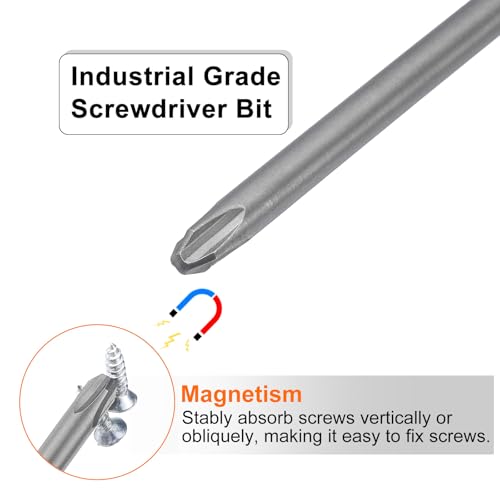 HARFINGTON 2pcs #3 Phillips Screwdriver Bit PH3 1/4" Hex Shank 15" (370mm) Long Magnetic S2 Steel Industrial Grade Screw Driver Bit Cross Head Electric Drill Bits 0.236" (6mm) Rod - size: PH3 x 370mm x 6mm