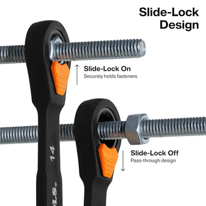 KLEIN TOOLS 69508M Metric Ratcheting Combination Wrench Set, 8-Piece, Slide-Lock 90-Tooth Ratchet, I-Beam Handle, Color-Coded Size Markings, Roll Pouch Storage - size: Slide Lock, Metric