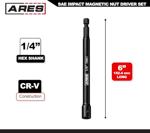 ARES 70651 1/4-In Magnetic Impact Nut Driver - Impact Grade Nut Setter | Industrial-Strength Magnet; Impact Grade Nut Setter with Industrial Strength Magnet - size: 1/4" Magnetic Impact Nut Driver