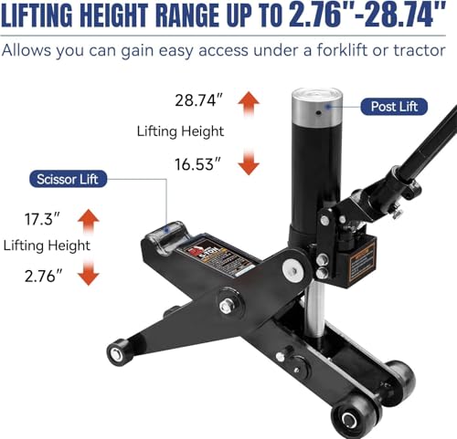 5 Ton Hydraulic Forklift Jack, Dual Position Heavy Duty Service Jack for Forklift & Truck Maintenance, 10,000 lb Capacity, High & Low Profile Lifting Range 2.7–28.7 in