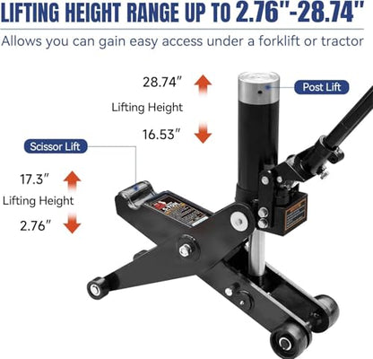 5 Ton Hydraulic Forklift Jack, Dual Position Heavy Duty Service Jack for Forklift & Truck Maintenance, 10,000 lb Capacity, High & Low Profile Lifting Range 2.7–28.7 in