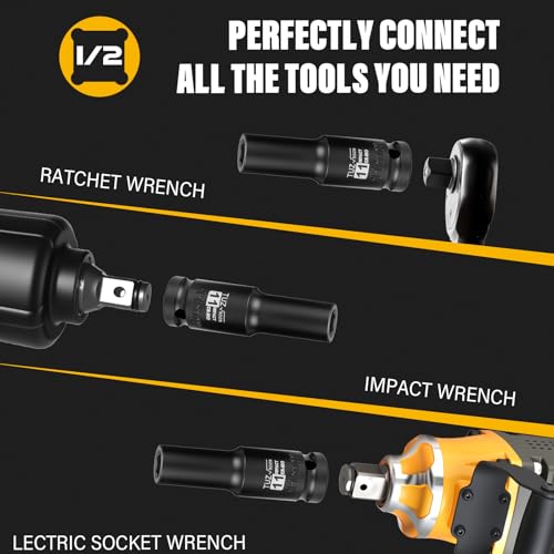 1/2 Inch Drive 11mm Deep Metric 6 Point CR-MO Impact Socket | Radius Corner Design,Square Chamfered Opening,Axle Nut Impact Grade Socket for Easy Removal - size: 1/2” Drive 11mm Deep, style: 1/2" Drive Deep Socket