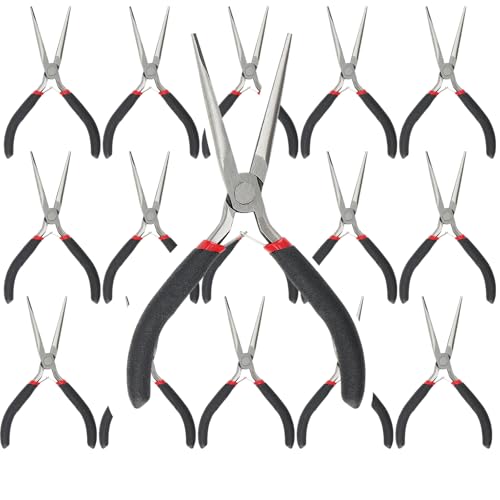 15 PCS 6 Inch Extra Long Needle Nose Pliers, Mini Precision Jewelry Pliers with Comfort Grip, Needle Nose Pliers for Jewelry Making, Repair, Crafts