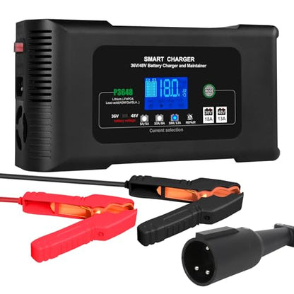 Aorika Golf Cart Battery Charger, Club Car 36 Volt 18 AMP/48 Volt 13 Amp Battery Charger with 3 Pin Round Plug, for Lithium, LiFePO4, Lead-Acid AGM/Gel/SLA Batteries - color: P3648O
