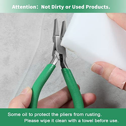 Flat Nose Pliers Smooth Jaw Precision Small Jewelry Beading Making Tool Mini Pliers with Green PVC Handle for Wire Bending Warpping Straightening Shaping Professional DIY Hand Tools - style: Flat Nose Pliers