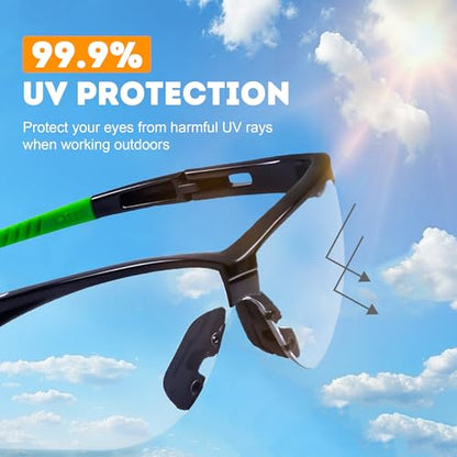 ProtectX Safety Glasses for Men & Women, Safety Sunglasses with Anti-Fog Scratch Resistant Lenses, Non-Slip Grips, ANSI Z87.1 - color: Evergreen Clear 1 Pk