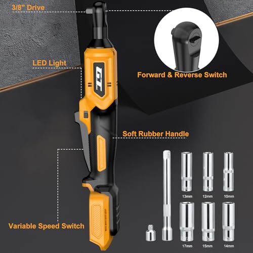 3/8" Cordless Ratchet Wrench for DEWALT 20V MAX Battery, 60Ft-Lbs Power Brushless Electric Ratchet Tool Kit Variable Speed with 8 Sockets, 1/4" Adapters, 6" Extension Bar & Tool Case (Tool ONLY)