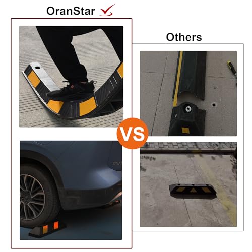 OrangeStar 21" Rubber Parking Curbs, Heavy Duty Garage Floor Wheel Stopper w/Yellow Reflective Stripe for Car, Truck, Trailer, 4 Pack - size: 21" (4-Pack)