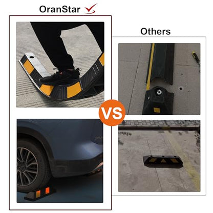 OrangeStar 4 Pack 21" Rubber Parking Curbs | Heavy Duty Garage Floor Wheel Stopper w/Yellow Reflective Stripe for Car, Truck, Trailer, - size: 21in (4-Pack)