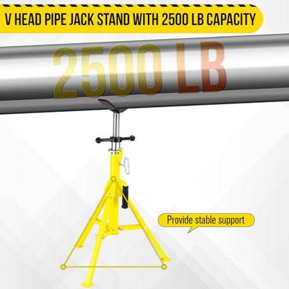 V Head Pipe Jack Stand, Heavy Duty Pipe Stand, 2500LB Jack Stands Carbon Steel with Portable Folding Legs 28-52 Inch Height Adjustable 1/8"-12" Capacity - color: Yellow
