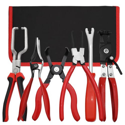 6Pcs Fuel Line Disconnect Tool Set,Hose Pipe Clamp Clip,Hose Clamp Tool,9"Fuel Filter Caliper,Hose Remover Pliers,30 Degree Disconnect Pliers for Automobile fuel system maintenance.