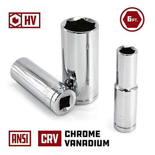 Powerbuilt 8 Piece 1/2 Inch Drive SAE 6 Point Deep Socket Set, Size 1/2-Inch to 15/16-Inch, Z-Drive Grips, Chrome Vanadium Steel made - 640056 - size: SAE (Pack of 1), style: 1/2" Drive