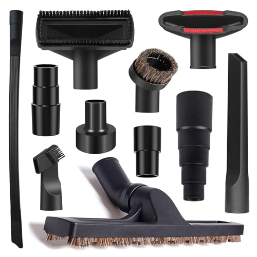 11Pcs Universal Vacuum Attachment Kit 1-1/4" Vacuum Hose Adapter Wet Dry Plastic Vacuum Cleaners Accessories with Extension Wand Horse Hair Brush Flexible Crevice Tool Adapter for Shop Vac Attachment - color: 11PCS