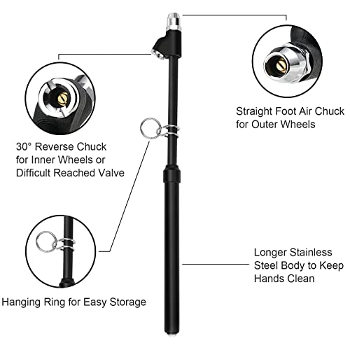 GODESON 88702 Smart Color Coded Tire Tread Depth Gauge Pack of 2 with GODESON Heavy Duty Tire Pressure Gauge, Straight-On Dual Head Tire Air Gauge Range 10-150PSI, Extended Tube Tire Gauge Suitable fo