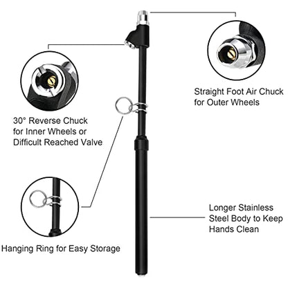 GODESON 88702 Smart Color Coded Tire Tread Depth Gauge Pack of 2 with GODESON Heavy Duty Tire Pressure Gauge, Straight-On Dual Head Tire Air Gauge Range 10-150PSI, Extended Tube Tire Gauge Suitable fo