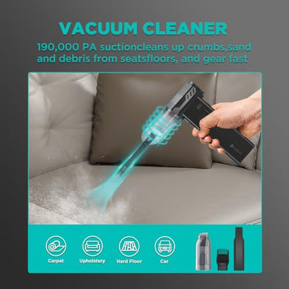 5-in-1 Jump Starter with Air Duster, Portable Vacuum, 2000A Car Battery Booster, Air Inflator/Deflator, 8000mAh Power Bank - 130000RPM Blower Fan Multi-Function Emergency Tool for Car & Outdoor Use
