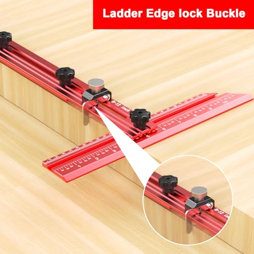 Stair Tread Template Tool – Stair Tread Gauge Jig, Aluminum Alloy Measuring and Scribe Tool for Accurate Angle, Depth, and Length Measurement of Stairs, Risers, and Partitions - color: FullRed